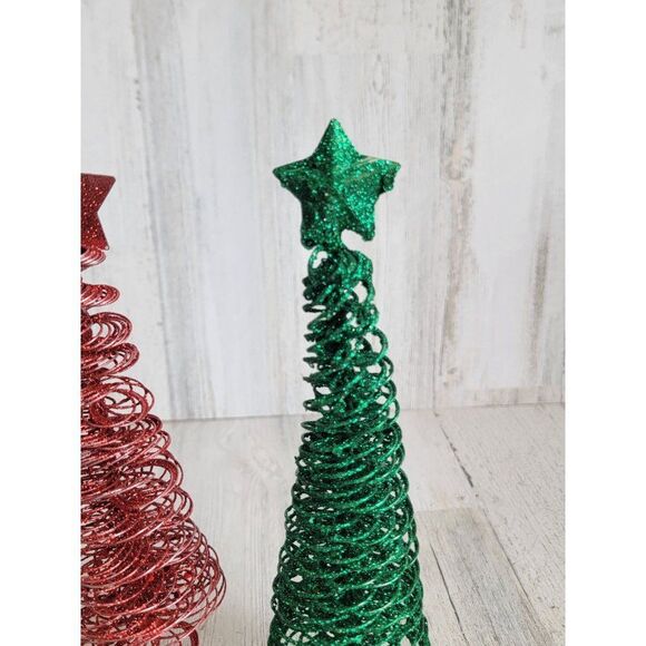 Green red glitter star pine tree xmas set home decor shiny - Picture 7 of 7